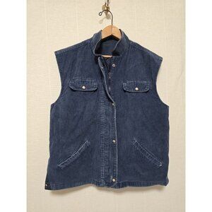 Mens 80s Vintage Corduroy Vest Size Large Blue Stand Collar